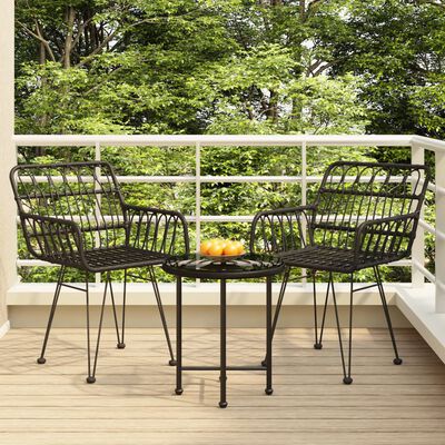 vidaXL 3 Piece Garden Dining Set Black Poly Rattan