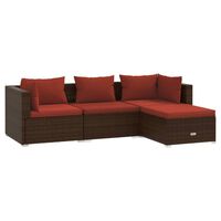 vidaXL 4 Piece Garden Lounge Set with Cushions Poly Rattan Brown