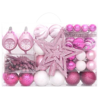 vidaXL 108 Piece Christmas Bauble Set White and Pink