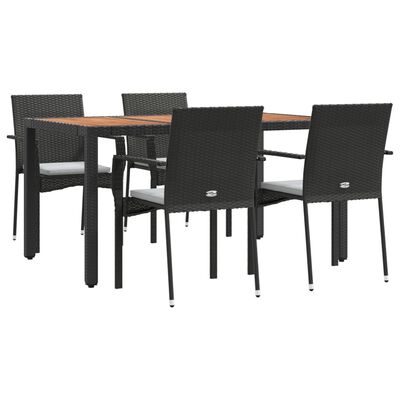 vidaXL 5 Piece Garden Dining Set with Cushions Black Poly Rattan