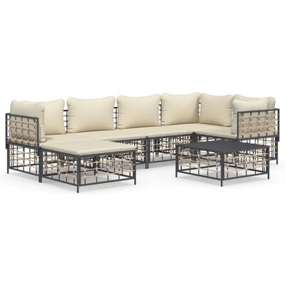 vidaXL 7 Piece Garden Lounge Set with Cushions Anthracite Poly Rattan