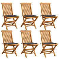 vidaXL Garden Chairs with Anthracite Cushions 6 pcs Solid Teak Wood