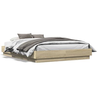 vidaXL Bed Frame with LED without Mattress Sonoma Oak 135x190 cm Double