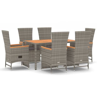 vidaXL 7 Piece Garden Dining Set with Cushions Grey Poly Rattan