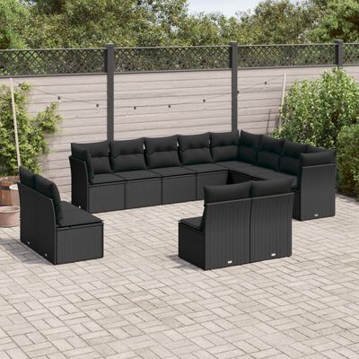 vidaXL 12 Piece Garden Sofa Set with Cushions Black Poly Rattan