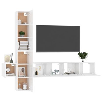 vidaXL 5 Piece TV Cabinet Set High Gloss White Engineered Wood