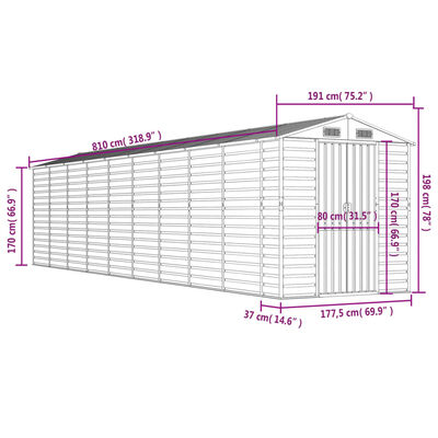 vidaXL Garden Shed Light Grey 191x810x198 cm Galvanised Steel