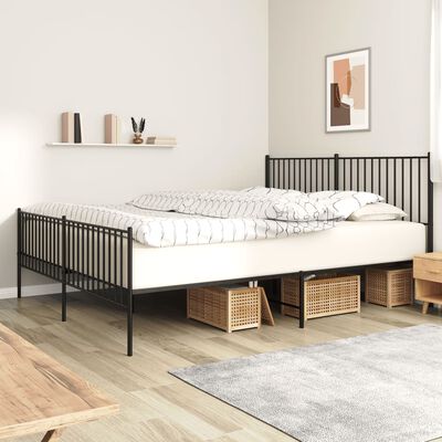 vidaXL Metal Bed Frame without Mattress with Footboard Black 180x200 cm Super King