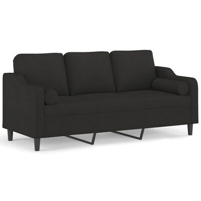 vidaXL 3-Seater Sofa with Throw Pillows Black 180 cm Fabric