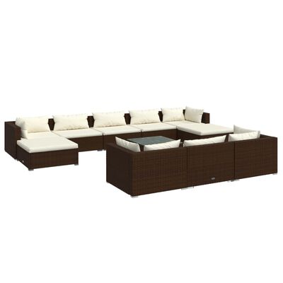 vidaXL 11 Piece Garden Lounge Set with Cushions Brown Poly Rattan