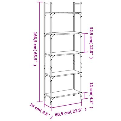 vidaXL Bookshelf 5-Tier Black 60.5x24x166.5 cm Engineered Wood