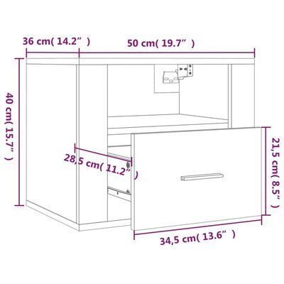 vidaXL Wall-mounted Bedside Cabinets 2 pcs High Gloss White 50x36x40cm