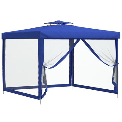 vidaXL Gazebo with Double Roof Blue 3x3x2.68 m Fabric