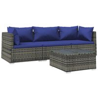 vidaXL 4 Piece Garden Lounge Set with Cushions Poly Rattan Grey