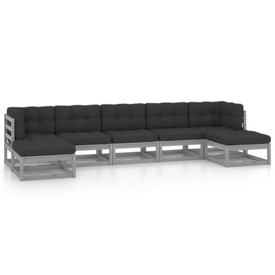 vidaXL 7 Piece Garden Lounge Set with Cushions Grey Solid Pinewood