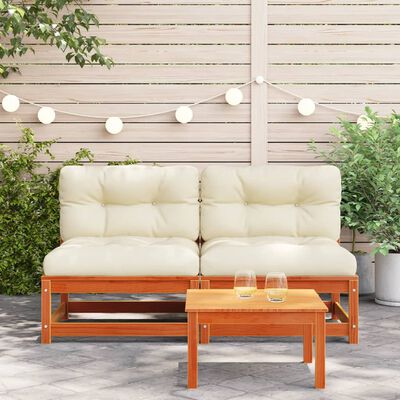 vidaXL Garden Sofas Armless with Cushions 2 pcs Wax Brown Solid Wood Pine