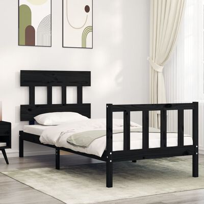 vidaXL Bed Frame without Mattress Black Single Solid Wood Pine