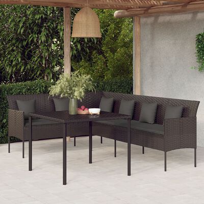 vidaXL 2 Piece Garden Dining Set with Cushions Black Poly Rattan