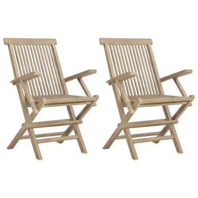 vidaXL Folding Garden Chairs 2 pcs Grey 56x61x89 cm Solid Wood Teak