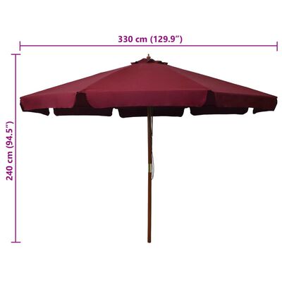 vidaXL Garden Parasol with Wooden Pole 330 cm Burgundy