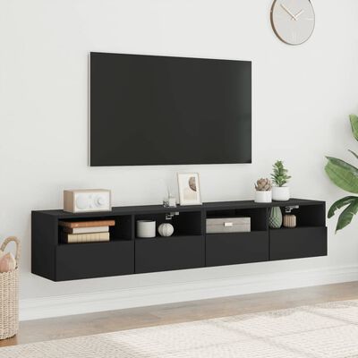 vidaXL TV Wall Cabinets 2 pcs Black 80x30x30 cm Engineered Wood