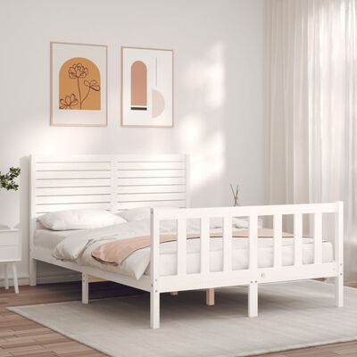 vidaXL Bed Frame without Mattress White Double Solid Wood Pine