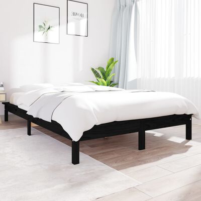 vidaXL Bed Frame without Mattress Black King Size Solid Wood Pine