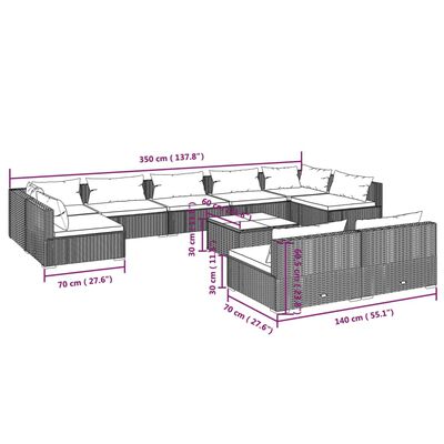 vidaXL 10 Piece Garden Lounge Set with Cushions Grey Poly Rattan