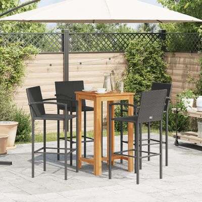 vidaXL 5 Piece Garden Bar Set Black Solid Wood Acacia and Poly Rattan