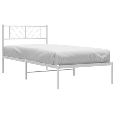 vidaXL Metal Bed Frame without Mattress with Headboard White 90x190 cm Single