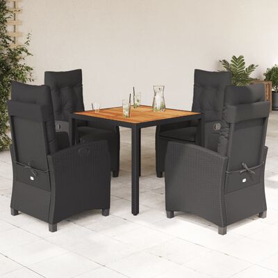 vidaXL 5 Piece Garden Dining Set with Cushions Black Poly Rattan