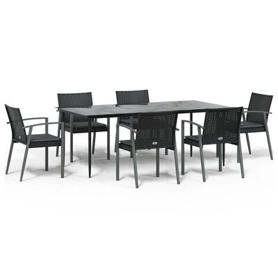 vidaXL 7 Piece Garden Dining Set with Cushions Poly Rattan and Steel