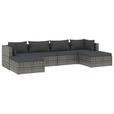 vidaXL 6 Piece Garden Lounge Set with Cushions Poly Rattan Grey