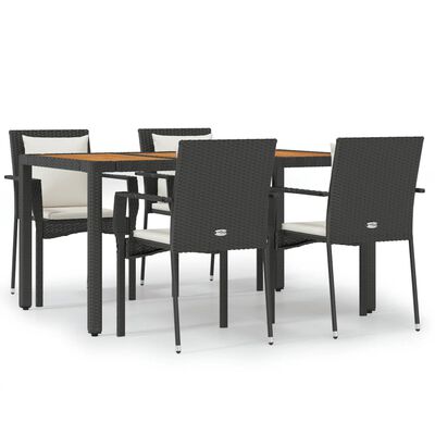 vidaXL 5 Piece Garden Dining Set with Cushions Black Poly Rattan