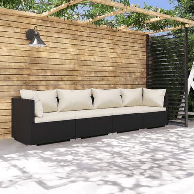 vidaXL 4 Piece Garden Lounge Set with Cushions Poly Rattan Black