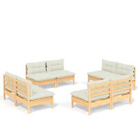 vidaXL 8 Piece Garden Lounge Set with Cream Cushions Pinewood