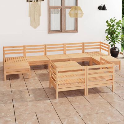 vidaXL 10 Piece Garden Lounge Set Solid Wood Pine