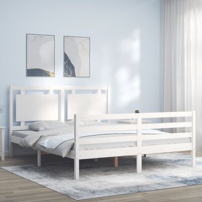 vidaXL Bed Frame without Mattress White King Size Solid Wood