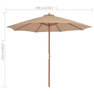 vidaXL Garden Parasol with Wooden Pole 300 cm Taupe