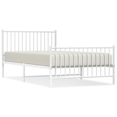 vidaXL Metal Bed Frame with Headboard and Footboard White 107x203 cm