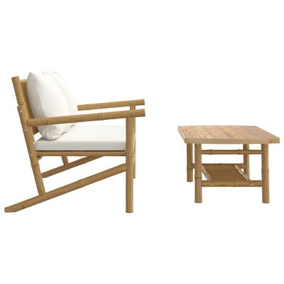 vidaXL 2 Piece Garden Lounge Set with Cream White Cushions Bamboo