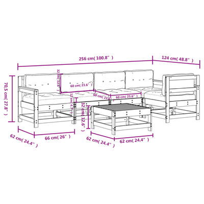 vidaXL 6 Piece Garden Lounge Set with Cushions White Solid Wood