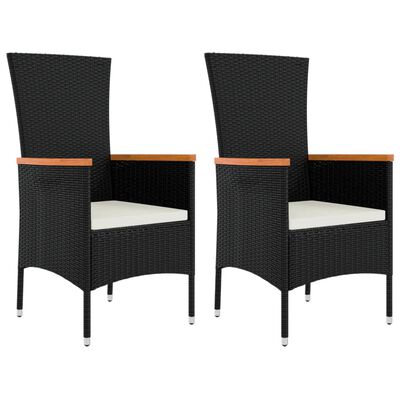 vidaXL 3 Piece Garden Lounge Set Black Poly Rattan&Steel