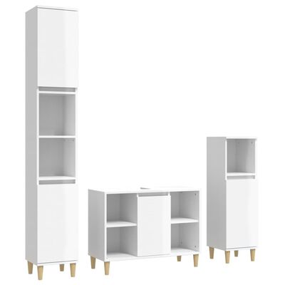 vidaXL 3 Piece Bathroom Furniture Set High Gloss White Engineered Wood