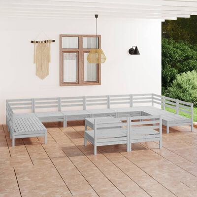 vidaXL 13 Piece Garden Lounge Set White Solid Wood Pine