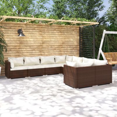 vidaXL 8 Piece Garden Lounge Set with Cushions Poly Rattan Brown