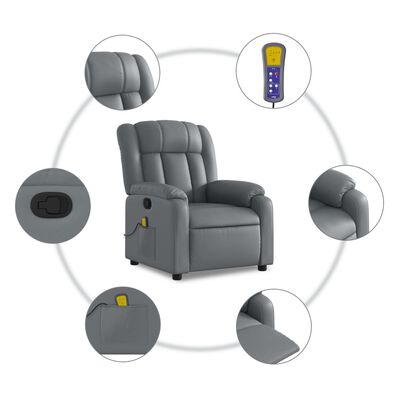 vidaXL Massage Recliner Chair Grey Faux Leather