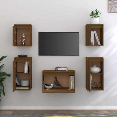 vidaXL TV Cabinets 5 pcs Honey Brown Solid Wood Pine