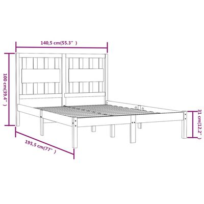 vidaXL Bed Frame without Mattress Black Solid Wood Double