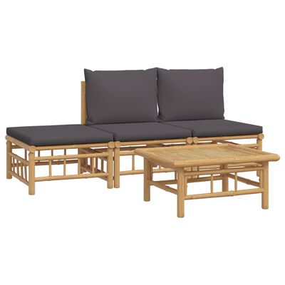 vidaXL 4 Piece Garden Lounge Set with Dark Grey Cushions Bamboo